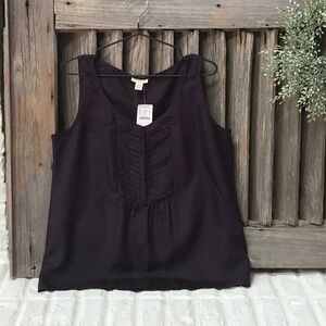 J Crew 100% silk tank with chevron pleated front deep plum